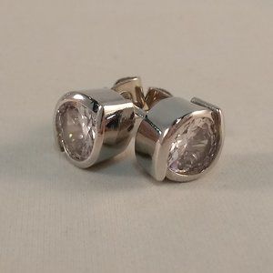 Mens 925 Sterling Silver Diamond Zircon Bezel Stud Earrings 1.28ctw ea Gift